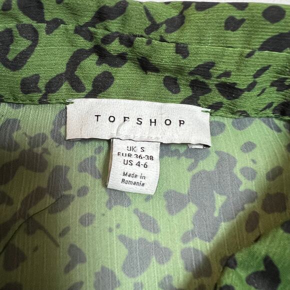 TOPSHOP Abstract Print Semi Sheer Button Up Tunic Blouse Size 4-6 Colorful - Picture 4 of 8